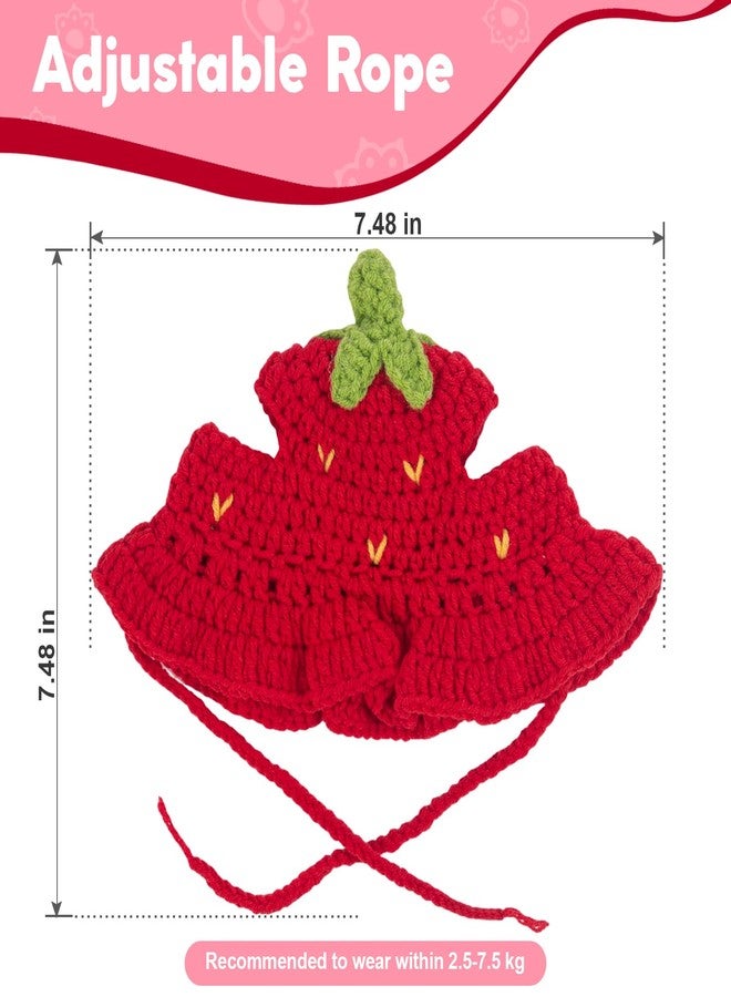 Clofiak Strawberry Cat Hats for Cats Only, Cute Cotton Knitted Clothes for Birthday Party, Christmas Puppy Hat for Small Pets - Image 2